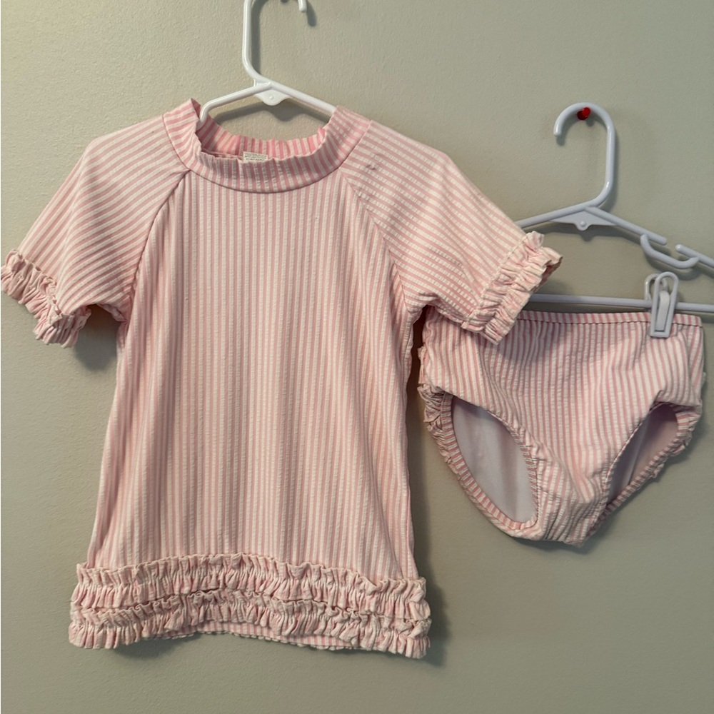Ruffle Butts Pink Striped Kids Swim Set
